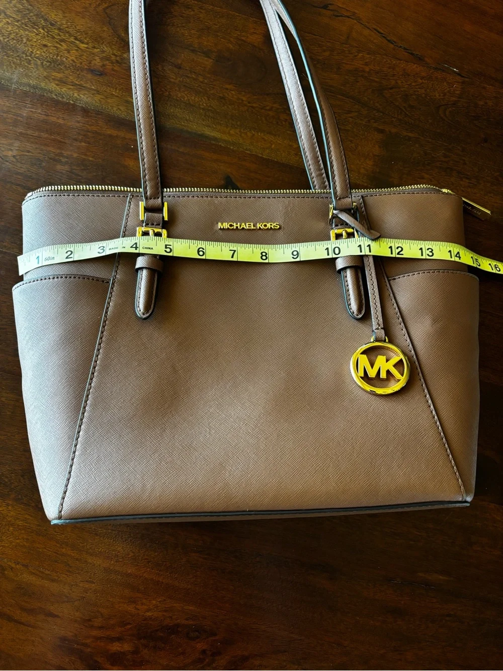 Michael Kors Taupe Saffiano Leather Tote with Gold Hardware